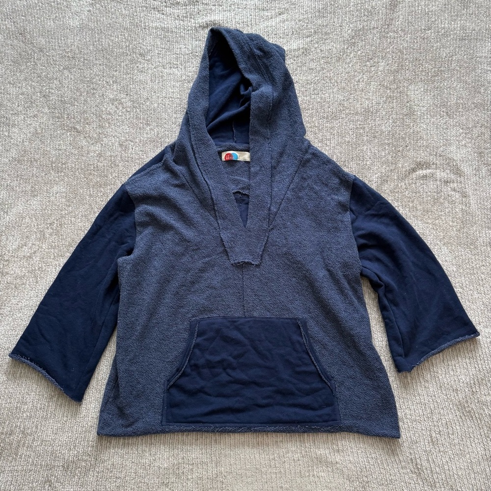 Free People Beach Navy Hooded Pullover Terry Sweatshirt Small